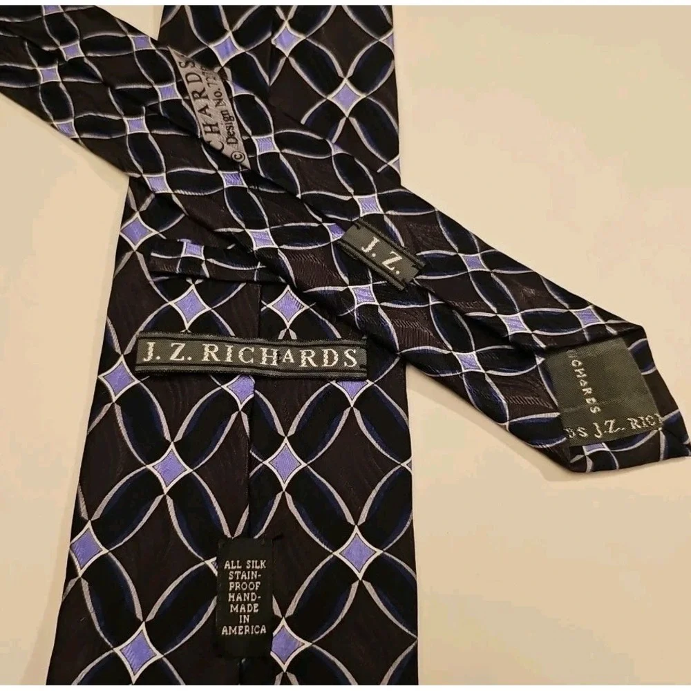 JZ Richards Men's Tie Purple Gray & Black Geometric Printed Silk Necktie 60 x 4